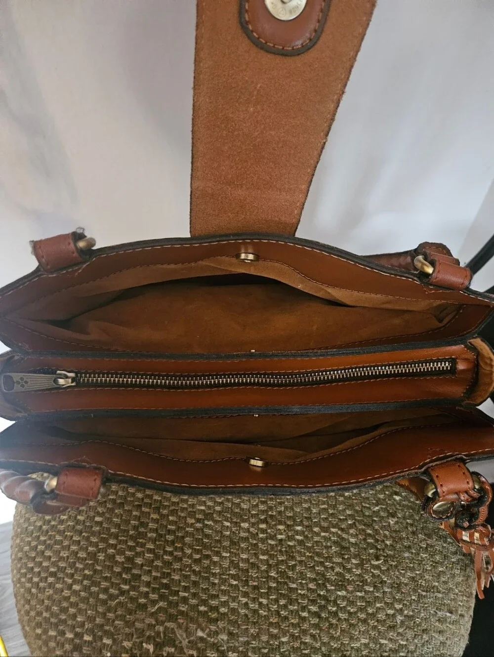 Floral Embossed Tan Leather Tote Bag